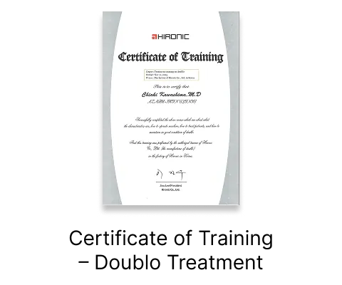Doublo treatment training certificate for HIFU ultrasound skin tightening