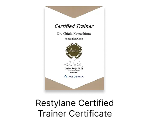 Restylane certified trainer certificate for hyaluronic acid filler injection