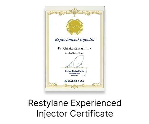 Restylane experienced injector certificate for filler injection and facial rejuvenation